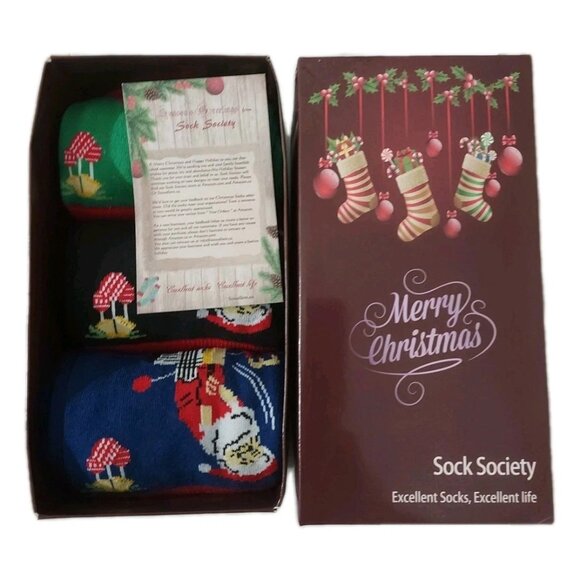 (3 Pairs) Sock Society Unisex Holiday Socks with Santa Claus CHRISTMAS GIFT NEW - Picture 3 of 6